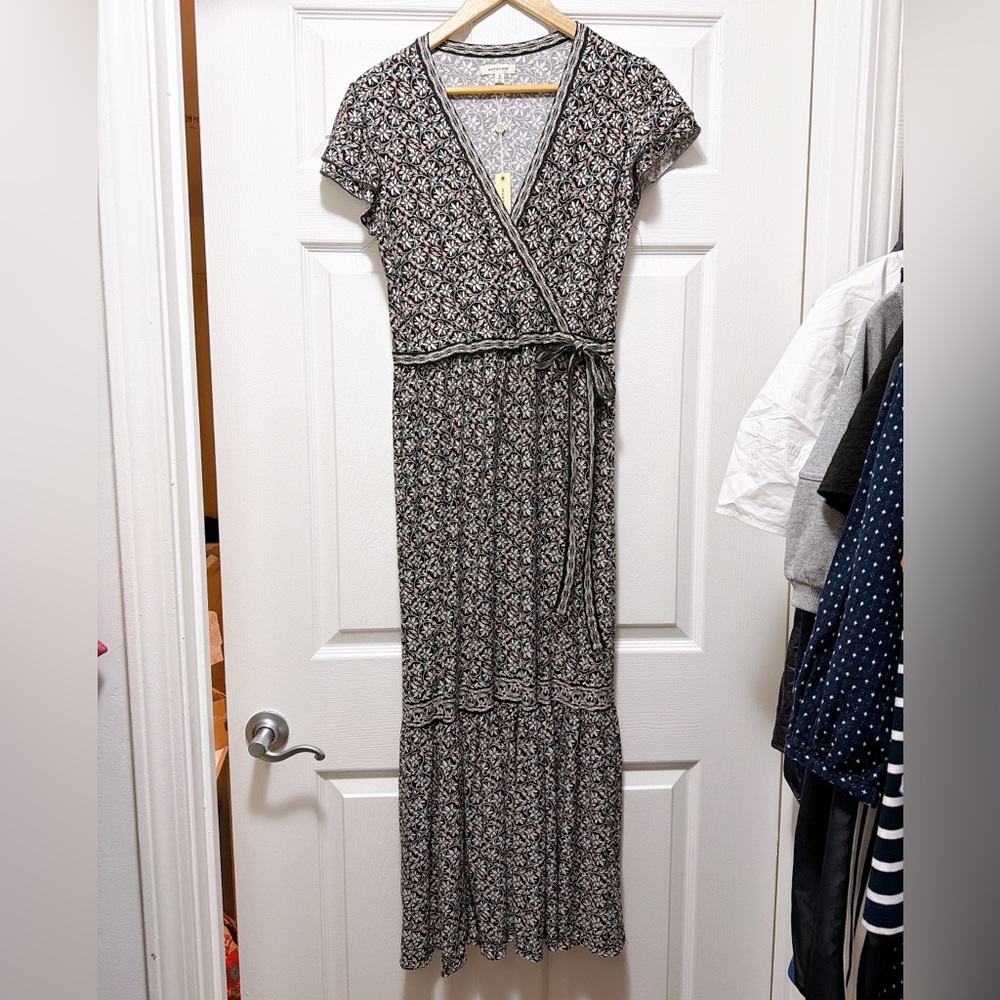 Max Studio Floral Wrap Maxi Dress in Black and Cream